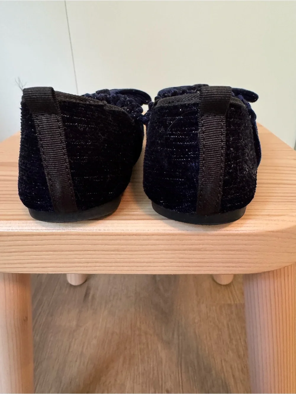 ZARA Girls Velvet Navy Bow Mary Jane Flats (Size 26 EU)